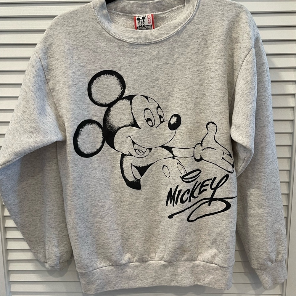Disney Gray and Black Crewneck Sweater with Mickey Mouse Design